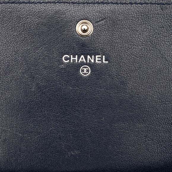 Chanel Coco Mark Mademoiselle Turnlock Bi-fold Long Wallet Navy Lambskin Wome... - Picture 6 of 7